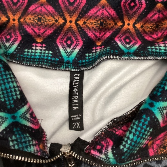 Crazy Train Leopard Print Geometric Pocket Quarter Zip Pullover Women's 2X - Picture 5 of 8